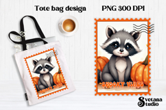 Cute Halloween raccoon clipart PNG | Halloween postage stamp Product Image 1
