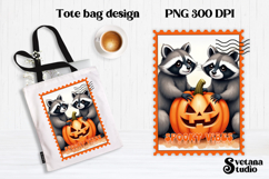 Cute Halloween raccoon clipart PNG | Halloween postage stamp Product Image 1