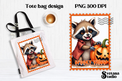 Cute Halloween raccoon clipart PNG | Halloween postage stamp Product Image 1
