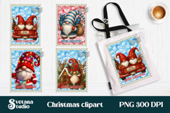 Cute Christmas gnome clipart PNG | Christmas postage stamp Product Image 1