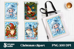 Cute Christmas gnome clipart PNG | Christmas postage stamp Product Image 1