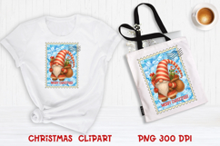 Cute Christmas gnome clipart PNG | Christmas postage stamp Product Image 1