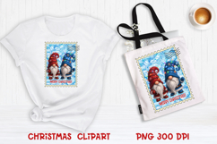 Cute Christmas gnome clipart PNG | Christmas postage stamp Product Image 1