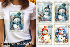 Cute Christmas snowman clipart PNG | Christmas postage stamp Product Image 1