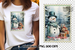 Cute Christmas snowman clipart PNG | Christmas postage stamp Product Image 1