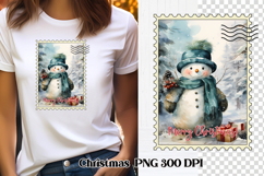Cute Christmas snowman clipart PNG | Christmas postage stamp Product Image 1