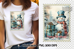 Cute Christmas snowman clipart PNG | Christmas postage stamp Product Image 1