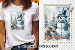 Cute Christmas snowman clipart PNG | Christmas postage stamp Product Image 1
