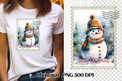 Cute Christmas snowman clipart PNG | Christmas postage stamp Product Image 1