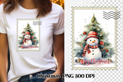 Cute Christmas snowman clipart PNG | Christmas postage stamp Product Image 1
