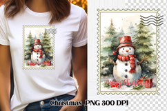 Cute Christmas snowman clipart PNG | Christmas postage stamp Product Image 1