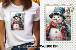 Cute Christmas snowman clipart PNG | Christmas postage stamp Product Image 1