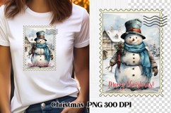 Cute Christmas snowman clipart PNG | Christmas postage stamp Product Image 1