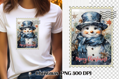 Cute Christmas snowman clipart PNG | Christmas postage stamp Product Image 1