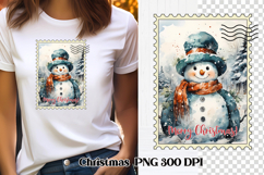 Cute Christmas snowman clipart PNG | Christmas postage stamp Product Image 1