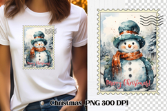 Cute Christmas snowman clipart PNG | Christmas postage stamp Product Image 1