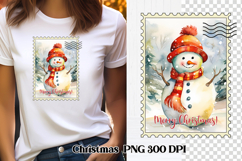 Cute Christmas snowman clipart PNG | Christmas postage stamp Product Image 1