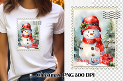 Cute Christmas snowman clipart PNG | Christmas postage stamp Product Image 1