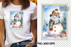 Cute Christmas snowman clipart PNG | Christmas postage stamp Product Image 1