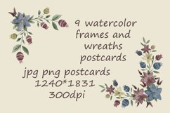 Postcards flower frames wreaths watercolor