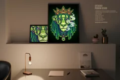 King Lion Gold crown Green weed smoke Cartoon Illustrations Product Image 2
