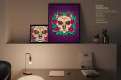 Mexican Floral Dog Skull with Roses and Leaf Ornaments Product Image 3
