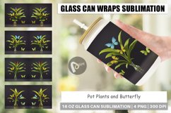 Glass Can Wraps Pot Plants and Butterfly Product Image 1