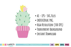 Potted cactus graphics in cheerful pastel colors