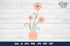 Potted Flower SVG Design. This Flowerpot PNG Illustration is Compatible with Cricut and Silhouette Cutting Machines