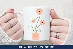 Potted Flower SVG Design. This Flowerpot PNG Illustration is Compatible with Cricut and Silhouette Cutting Machines