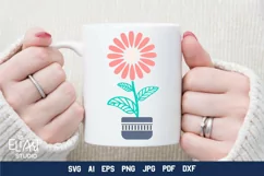 Potted Flower SVG Design. This Flowerpot PNG Illustration is Compatible with Cricut and Silhouette Cutting Machines
