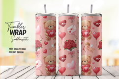 Cute Teddy Bear Valentine Tumbler Wrap Sublimation PNG Product Image 1