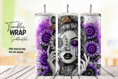 Purple Sunflower Girl Portrait Tumbler Wrap Sublimation Product Image 1