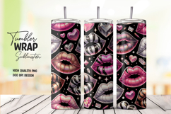 Glam Metallic Lips and Hearts Black Tumbler Wrap Sublimation Product Image 1