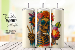 Skeleton-themed watercolor tumbler wrap Product Image 1