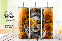 Orange Sunflower Girl Portrait Tumbler Wrap Sublimation Product Image 1
