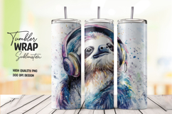 Cool Sloth Headphones Tumbler Wrap PNG Product Image 1
