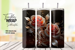 Dark Brown Rose Floral 20oz Tumbler Wrap Sublimation PNG Product Image 1