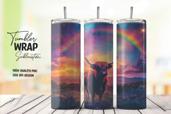 Highland Cow Under Sunset Sky Tumbler Wrap PNG Product Image 1