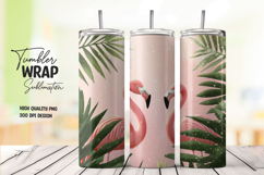 Flamingo with Tropical Leaves Tumbler Wrap PNG Product Image 1