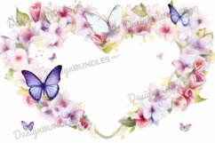 Watercolor floral heart and butterfly frame background Product Image 1