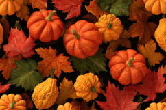 Pumpkins and Gourds with Autumn Leaves Background Product Image 1