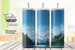 Starry Forest Landscape Tumbler Wrap PNG Product Image 1