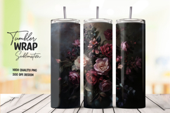Black Floral tumbler wrap png Product Image 1