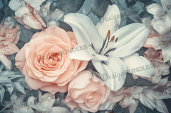 Elegant Pink Rose and White Lily Realistic Art Background Product Image 1