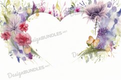 Watercolor floral heart frame flat lay background Product Image 1