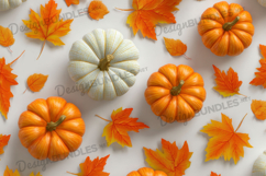 White Pumpkins with Autumn Leaves Background Product Image 1