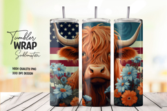 Patriotic Highland Cow with Flag and Flowers Tumbler Wrap Product Image 1