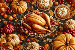 Thanksgiving Dinner Pumpkins and Turkey Background Product Image 1