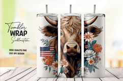 Highland Cow with American Flag Sunglasses Tumbler Wrap PNG Product Image 1
